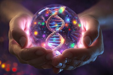 Crystal sphere DNA held in hands