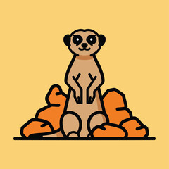 Cartoon Meerkat Standing on Rocks with Alert Expression.