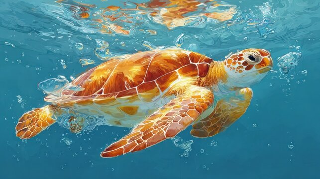 Sea turtle swimming underwater - Powered by Adobe