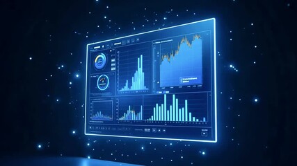 Futuristic data visualization dashboard displaying financial analytics and market trends in a digital environment - Powered by Adobe