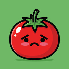 Cute cartoon tomato character with a sad frowning expression and blushing cheeks.
