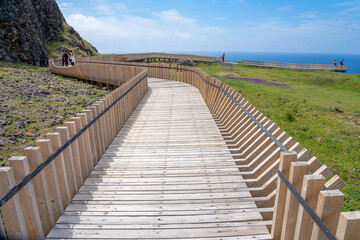 Fototapeta premium Wooden cycle path with a different and peculiar configuration on the island of Santa Maria-Azores-Portugal.