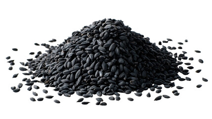 Nigella Seeds in Scattered Pile on Transparent Background


