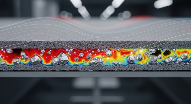 Visualization of temperature gradients within sintering zone affecting coating crystallization on hydrogen electrolyzer stack plates during manufacturing.