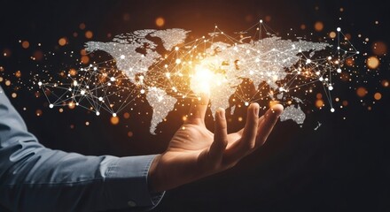 Global network connection projected onto a hand