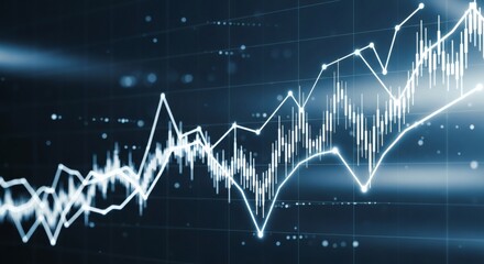 Fototapeta premium Glowing blue lines and bars on a dark background representing a financial graph