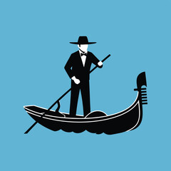 Gondolier in Formal Attire Rowing Venetian Gondola.