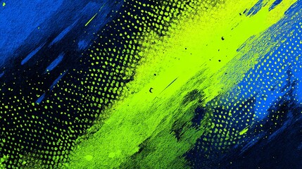 a vibrant digital art piece that blends bright blues with lively greens and energetic yellows. the artwork features an abstract background with splattered colors that give it a dynamic feel