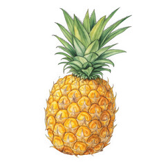 A realistic watercolor painting of a whole ripe pineapple isolated on transparent background