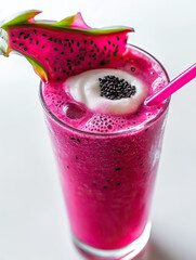  Dragon Fruit Juice with Visible Black Seeds on Transparent Background