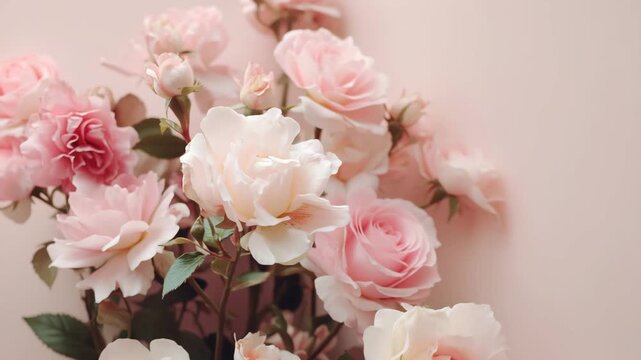 pink magnolia flowers, rose, white flowers on wall