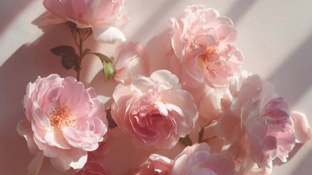 pink magnolia flowers, rose, white flowers on wall