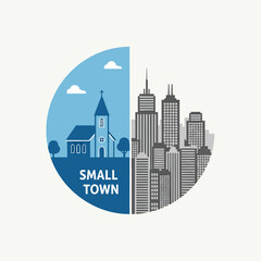 Contrast of Small Town Charm Versus Big City Skyline.