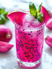  Dragon Fruit Juice with Visible Black Seeds on Transparent Background