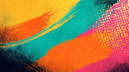 a vibrant digital art piece that incorporates bright colors such as blue, orange, yellow, and pink