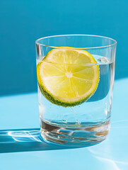 Lemon Juice with Thin Lime Slice on Transparent Background