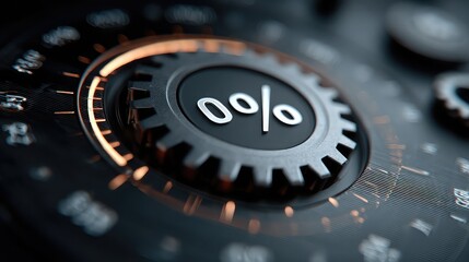 Gear icon with percentage bar on futuristic interface symbolizes tech-driven analytics, operational performance, and digital optimization tools