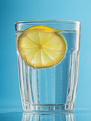 Lemon Juice with Thin Lime Slice on Transparent Background