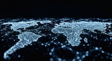 Obraz premium World map made of glowing dots and lines on a black background