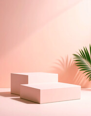 empty wall with podium pastel colour pink copy space background