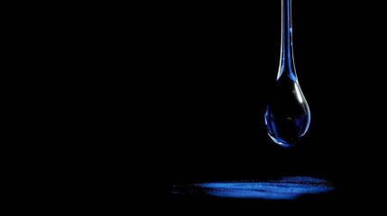 Single water drop hanging against black background