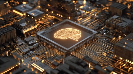 advanced AI chip architecture, digital brain circuits, futuristic glowing board, 3D realistic render --ar 16:9 --v 7 Job ID: 8cbeb6cd-e887-4ecf-a3c6-7fefe47644ea