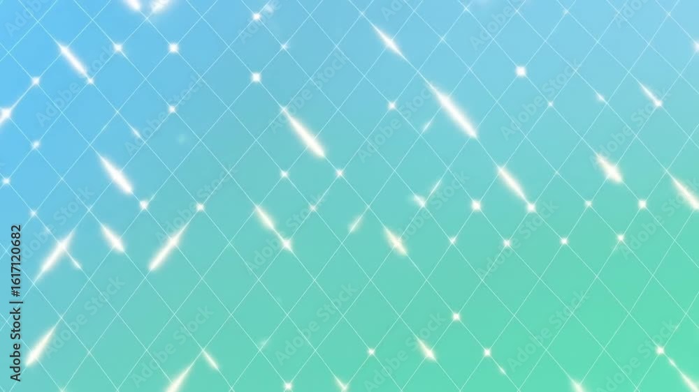 Poster abstract teal and blue gradient background with diagonal lines and sparkling light streaks.