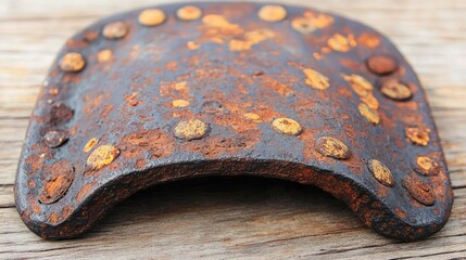 Rusty horseshoe on wood