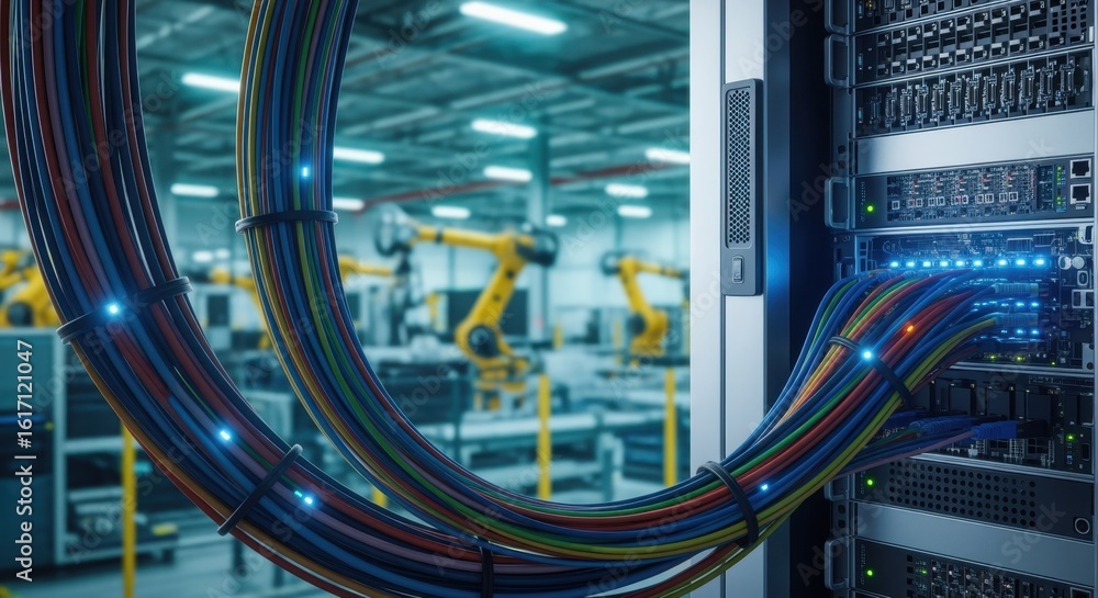 Poster network cables and servers supporting automated factory optimization