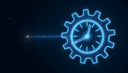 Quantum Clock Gears with Glowing Wireframe Mesh