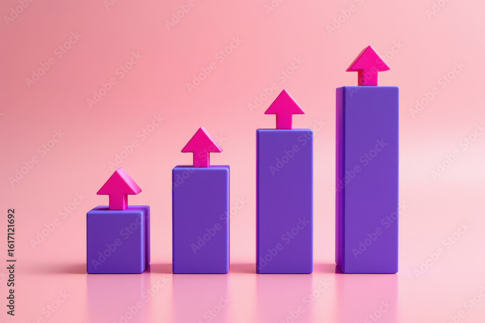 Poster ascending growth chart a visual representation of progress with purple bars and pink arrows on a lig