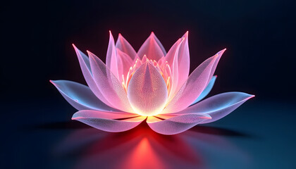 Digital Wireframe Lotus Flower with Glowing Petals