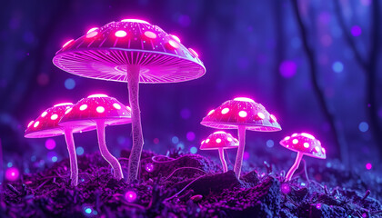 Futuristic Wireframe Mushroom Cluster on Cyber Soil