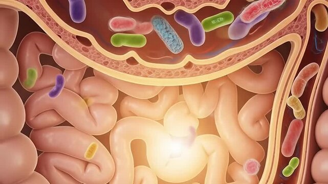 Animated Intestine with Bacteria Medical Scientific and Educational.