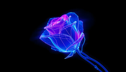 Futuristic Neon Wireframe Rose with Glowing Petals