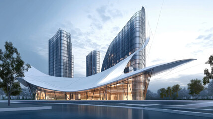 Obraz premium empty ground in front of modern architecture exterior.