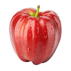 A single ripe red apple with water droplets isolated on transparent background