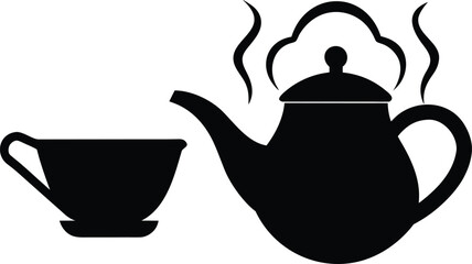 Teapot steaming onto cup vector art illustration