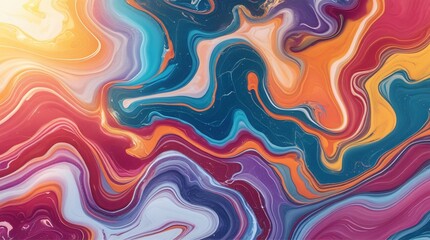 Fluid marble texture with vibrant, swirling abstract ink patterns. Artistic colourful liquid art background for poster, creative design, and wallpaper.