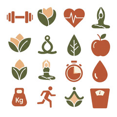 healthy life, wellness, exercise cons set