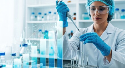 Fototapeta premium Female scientist in laboratory conducting research with pipette and test tubes