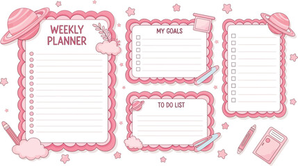 Organize your life with cute pink planner pages and celestial decorations