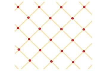 Seamless pattern of matches forming a diagonal grid with red tips on a transparent background, ideal for design projects related to fire safety or games