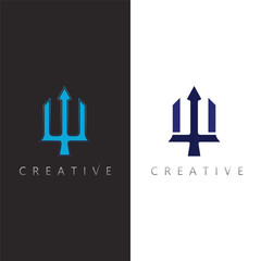 Futuristic Trident Logo Symbol with Geometric Elements and Minimalist Design Style