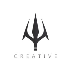 Flat Design Trident Symbol Logo with Bold Lines and Strong Silhouette Emphasis