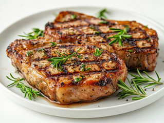portion of juicy grilled beef steak with peppercorns