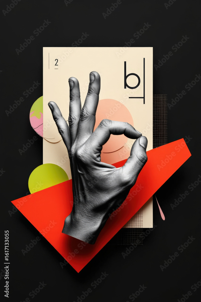Aufkleber artistic hand gesture a creative composition with abstract shapes and bold colors conveying approval
