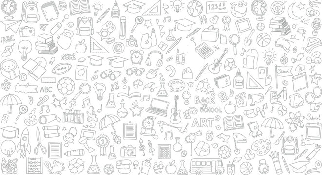 Inspiring collection of school supplies and learning icons for creative projects