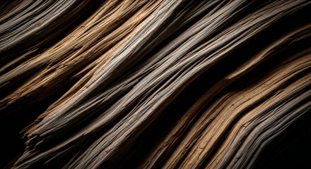 Weathered Wood Fibers with Dramatic Diagonal Grain and High Contrast Texture