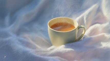 Warm beverage on soft fabric